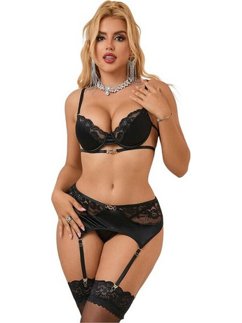 Subblime Σετ Sexy Εσώρουχα See Through με Δαντέλα & Ζαρτιέρες Μαύρα 945046