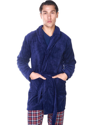 Comfort Χειμωνιάτικη Ανδρική Ρόμπα Fleece Navy Μπλε 2526B0200