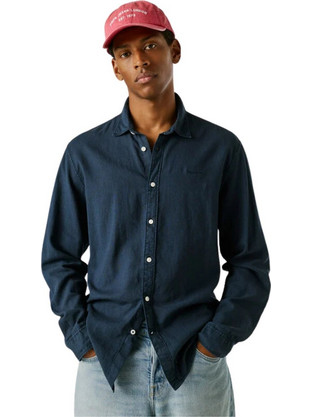 Pepe Jeans Ανδρικό Πουκάμισο Βαμβακερό Ριγέ Μακρυμάνικο Κανονική Γραμμή Navy Μπλε PM3091192-594