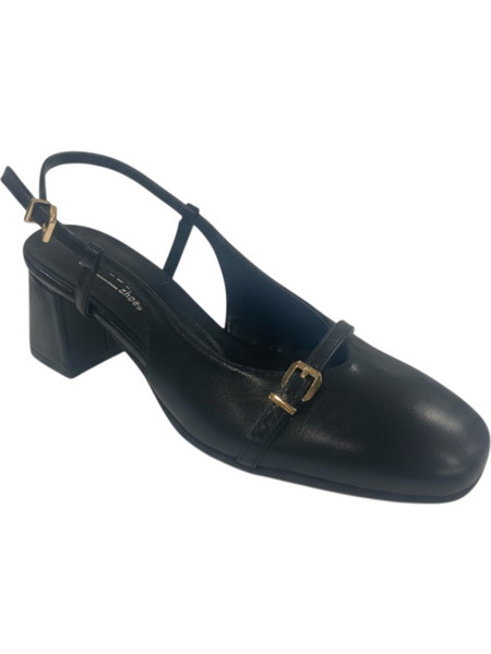 Fardoulis Γόβες Slingback Δερμάτινες με Χοντρό Χαμηλό Τακούνι Μαύρες 537-19A