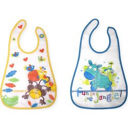 Interbaby Σετ Αδιάβροχες Σαλιάρες Πλαστικές με Αυτοκόλλητο & Τσέπη Κίτρινη Μπλε 2τμχ