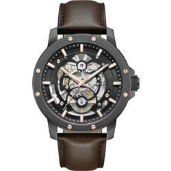 Kenneth Cole Harrison Ανδρικό Ρολόι Αυτόματο με Καφέ Δερμάτινο Λουράκι KCWGX0088904