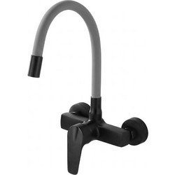 Bonken HT-4503 Μπαταρία Κουζίνας Τοίχου Διπλής Παροχής Ανάμεικτη με Εύκαμπτο Ρουξούνι Μαύρη