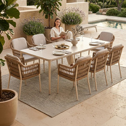 HomeMarkt Sintered Σετ Τραπεζαρία Κήπου Αλουμίνιο 9τμχ Μπεζ HM10865.02