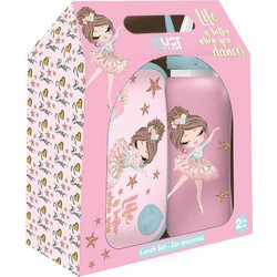 Must Shiny Ballerina Πλαστικό Παιδικό Σετ Δοχείο Φαγητού Ροζ 800ml