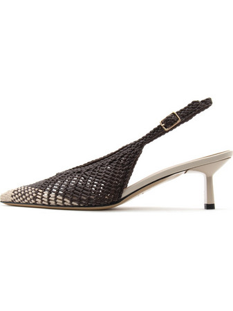 KALOGIROU Γόβες Slingback Δερμάτινες με Λεπτό Χαμηλό Τακούνι Σοκολατί 455076423-0