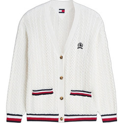 Tommy Jeans Γυναικεία Ζακέτα Πλεκτή Μακριά με Κουμπιά Λευκή DW0DW22934-YBH