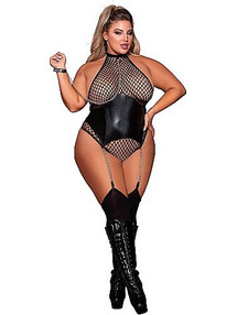 Dreamgirl Sexy Κορμάκι String Διχτυωτό με Ζαρτιέρες Μαύρο 888368317301