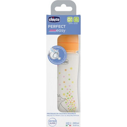 Chicco Perfect Easy Γυάλινο Μπιμπερό με Θηλή Σιλικόνης κατά των Κολικών 0+ Μηνών Fox White Orange 240ml