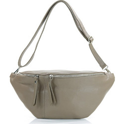 Passaggio Leather Γυναικεία Τσάντα Χιαστί Δερμάτινη Γκρι με Στενό Λουρί 5943-KR-05