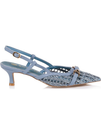 Envie Shoes Γόβες Slingback Δερμάτινες με Λεπτό Χαμηλό Τακούνι Γαλάζιες E84-23414-006