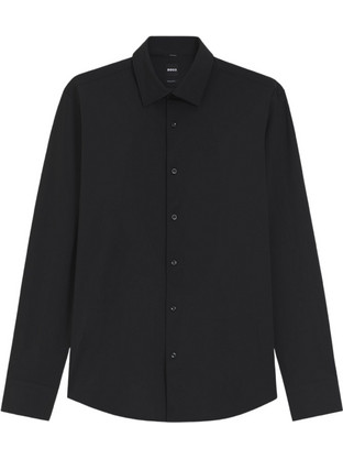 Hugo Boss Ανδρικό Πουκάμισο Βαμβακερό Μακρυμάνικο Κανονική Γραμμή Μαύρο 50567182-001