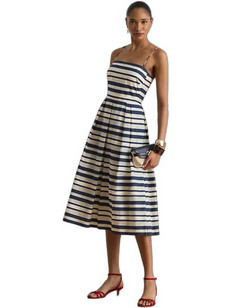 Lauren Ralph Lauren Midi Καλοκαιρινό Φόρεμα για Γάμο / Βάπτιση Σατέν Λευκό 253P08699001