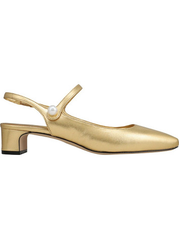 Haralas Γόβες Slingback Δερμάτινες με Χοντρό Χαμηλό Τακούνι Χρυσές 520302