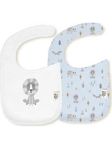 Interbaby Fox Σετ Σαλιάρες από 100% Βαμβάκι με Αυτοκόλλητο Λευκή Γαλάζια 2τμχ