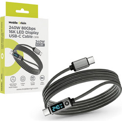Mobile Origin MO-LDU-CB18 Braided LED USB-C to USB-C 240W 1.5m Grey
