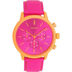 Oozoo Timepieces Γυναικείο Ρολόι Χρονογράφος με Φούξια Δερμάτινο Λουράκι C11710
