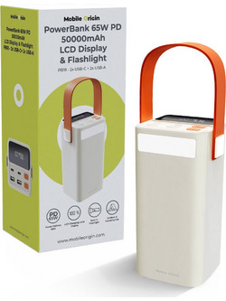 Mobile Origin PB18 Power Bank 50000mAh 65W με 2 Θύρες USB-A & 2 Θύρες USB-C Quick Charge 3.0 & Power Delivery Beige