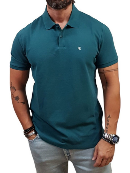 Calvin Klein Ανδρική Μπλούζα Polo Κοντομάνικη Πετρόλ LV040EM269