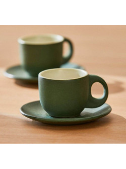 Calma House Σετ Φλιτζάνια Espresso Ελληνικού Καφέ & Τσαγιού Κεραμικά Πράσινα 85ml 2τμχ