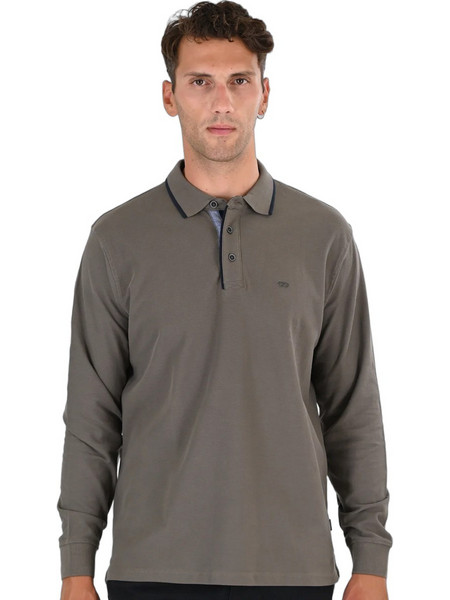 Double Ανδρική Μπλούζα Polo Μακρυμάνικη Χακί 262PS-3098