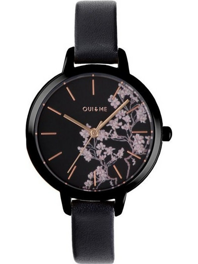 Oui & Me Fleurette Γυναικείο Ρολόι με Μαύρο Δερμάτινο Λουράκι ME010361