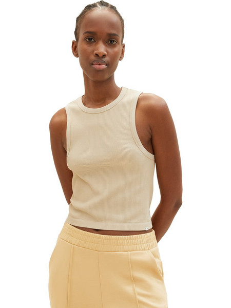 Tom Tailor Γυναικείο Καλοκαιρινό Crop Top Ριπ Μπεζ 1038649-31700