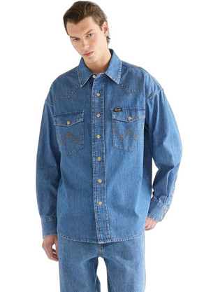 Wrangler Super Jeans Ανδρικό Πουκάμισο Τζιν Γαλάζιο 112386939