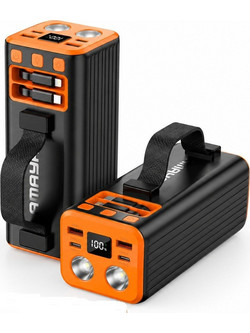 Amaya APB-F500L Power Bank 50000mAh 22.5W με Ενσωματωμένα Καλώδια USB-C & Lightning Black Orange