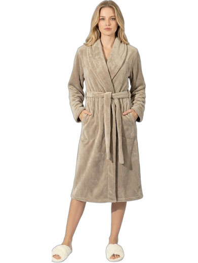 Harmony Γυναικεία Ρόμπα Χειμωνιάτικη Fleece Μπεζ 411708