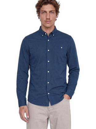 Jack & Jones Ανδρικό Πουκάμισο Βαμβακερό Μακρυμάνικο Κανονική Γραμμή Navy Μπλε 12284463