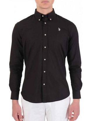 U.S. Polo Assn. Ανδρικό Πουκάμισο Βαμβακερό Μακρυμάνικο Slim Fit Μαύρο US44104007-199