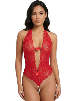 Milena By Paris Sexy Κορμάκι String Αυτοκινήτου See Through με Δαντέλα Κόκκινο 2541
