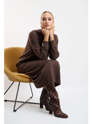 Desiree Midi Καθημερινό Φόρεμα Πλεκτό Σοκολατί 90.45627