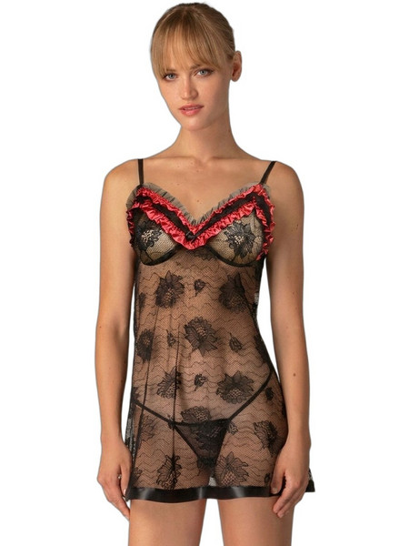 Milena By Paris Sexy Babydoll See Through με Δαντέλα Μαύρο Κόκκινο 3475
