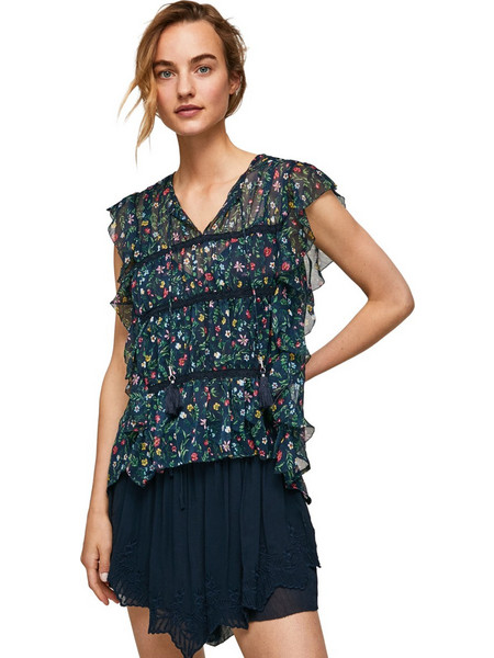 Pepe Jeans Gina Γυναικείο Καλοκαιρινό Top Navy Μπλε PL304289-594