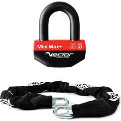 Vector Mini Max+ Αντικλεπτική Αλυσίδα Μηχανής με Κλειδαριά 150cm 14mm Μαύρη Κόκκινη