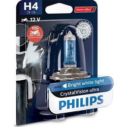 Philips H4 CrystalVision ultra moto Bright white light 10G Extra Xenon effect 12V