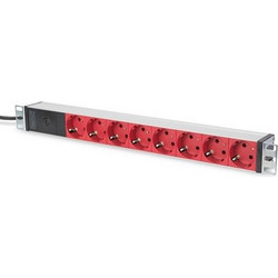 DIGITUS aluminum outlet strip with pre-fuse, 8 safety outlets, 2 m supply IEC C14 plug (DN-95410-R)