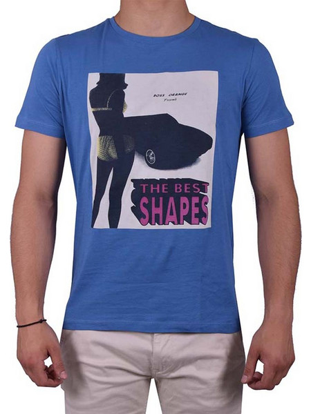 BOSS T-SHIRT ΜΕ ΛΑΙΜΟΚΟΨΗ ΓΑΛΑΖΙΟ 100%ΒΑΜΒΑΚΙ ΜΕ ΣΤΑΜΠΑ ΕΜΠΡΟΣ REGULAR FIT