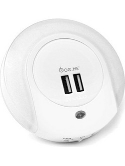 Φωτιστικό νυκτός (φωτάκι) πρίζας led με 2 θύρες USB και φωτοκύτταρο μέρας νύκτας mini 1W 3000Κ θερμό λευκό φως 30lumens