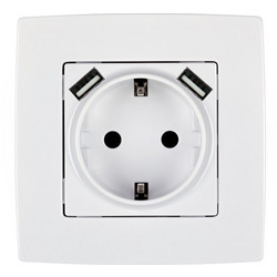 CITY GERMAN TYPE SOCKET WITH SCREW+ 2 USB WHITE 190062-τεμ.1