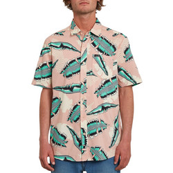 Volcom Detoonator Misty Ανδρικό Πουκάμισο Βαμβακερό Κοντομάνικο Κανονική Γραμμή Ροζ