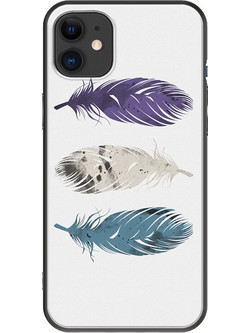 Θήκη Blue Purple White Feathers iPhone 11 Black TPU (Μαύρη Σιλικόνη)