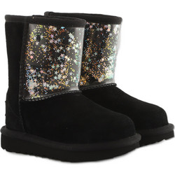 UGG Australia T Classic II Clear Glitter Παιδικά Μποτάκια Μαύρα Suede με Γούνα 1121014T-BLK