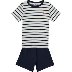 Petit Bateau Παιδική Πιτζάμα Βαμβακερή Καλοκαιρινή Λευκή Navy Μπλε A01DD-01