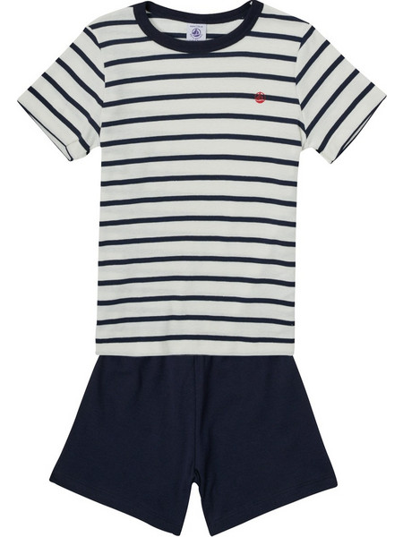 Petit Bateau Παιδική Πιτζάμα Βαμβακερή Καλοκαιρινή Λευκή Navy Μπλε A01DD-01