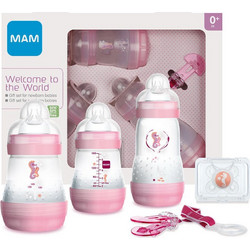 Mam Welcome to the World Σετ Πλαστικά Μπιμπερό με Θηλή Σιλικόνης κατά των Κολικών 0m+ Pink Seahorse 2x160ml + 260ml