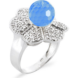 Δαχτυλίδι με Blue Topaz και διαμάντια σε ασήμι 925 - M124189BT