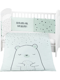 KikkaBoo Bear White Me Σετ Κούνιας 60x120cm Mint 3τμχ